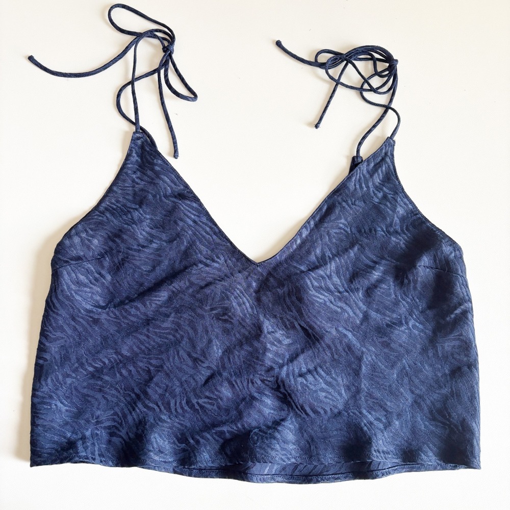Victoria's Secret Womens Navy Zebra Jacquard Tie Shoulder Satin Cami Top Size S